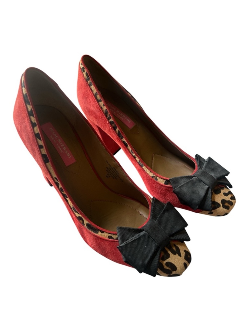 Isaac Mizrahi Red Suede Leopard Accent Bow Pumps 🆕 without 📦